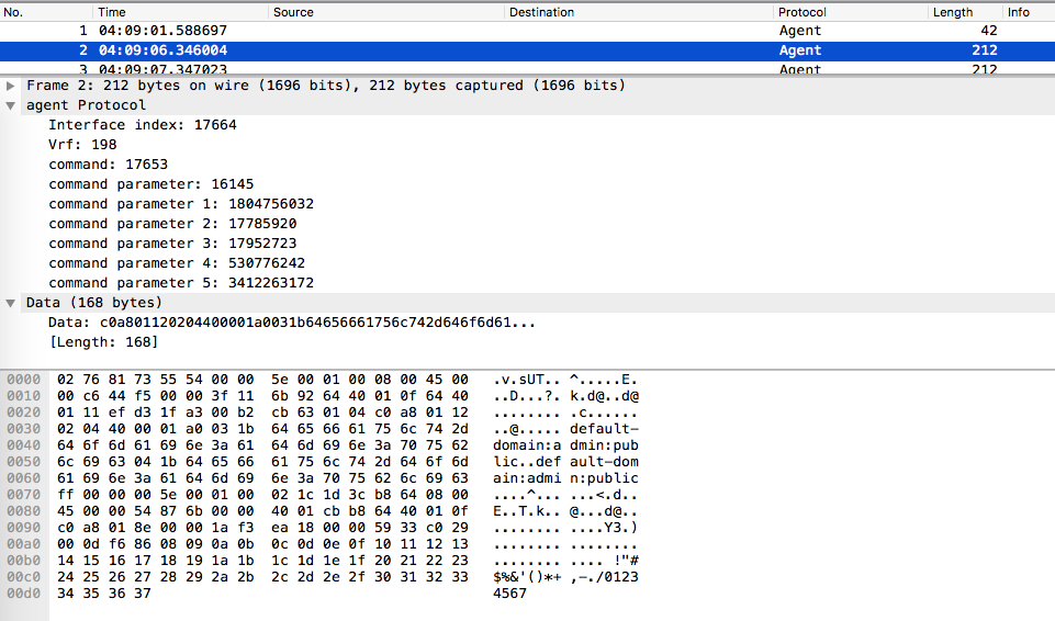 wireshark output with agent_dissector
